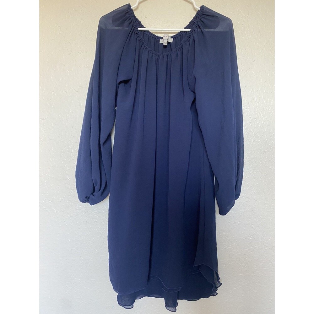 Ramona LaRue By Arianne Short Dress Womens OS Blue Chiffon Slit Long Sleeve
